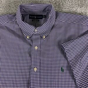 Ralph Lauren Mens XL Classic Fit Gingham Short Sleeve Button Down Shirt Purple